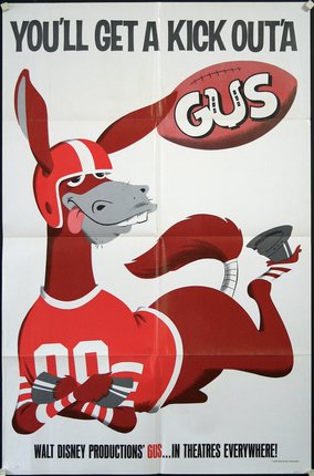 a poster of a donkey wearing a helmet and holding a football