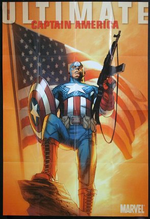 a poster of a superhero holding a gun