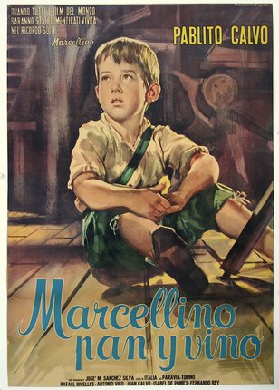 a poster of a boy sitting on the floor
