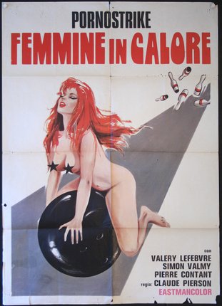 a poster of a woman holding a bowling ball