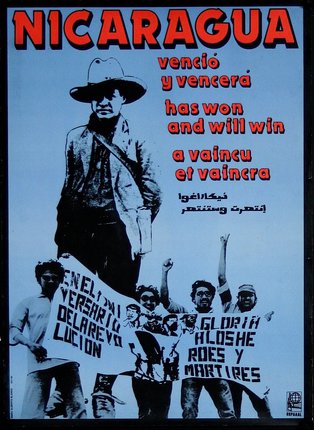 a poster with a group of people holding signs