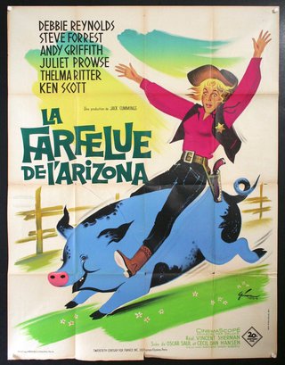 a poster of a cowboy riding a pig