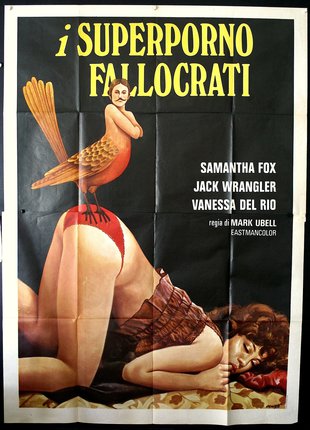 a poster of a woman lying down with a bird on her back