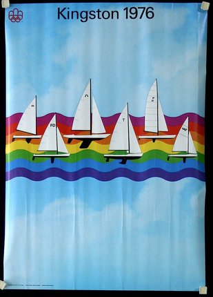 a colorful sailboats on a blue background