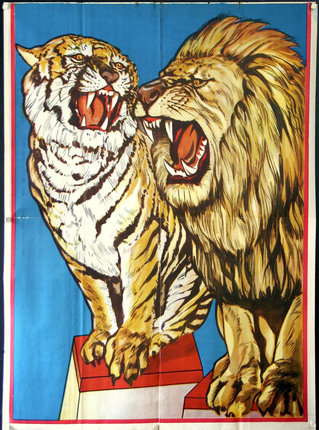a poster of a lion and a tiger