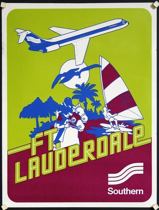 a poster of an airplane and a sailboat