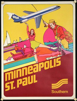 a poster with a plane and people