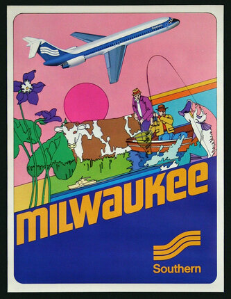 a poster of an airplane and cow