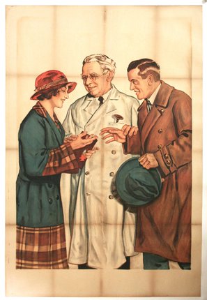 a poster of a man and a woman talking