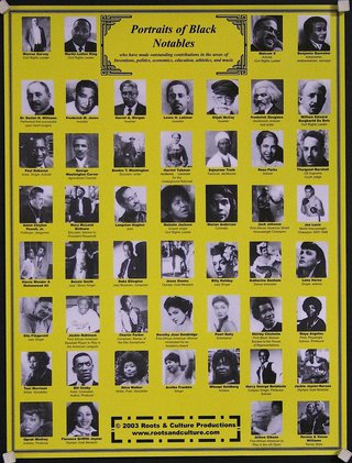 a yellow poster with many pictures of people