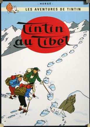 a poster with a group of people hiking on a snowy mountain