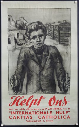 a poster with a boy holding his hands out