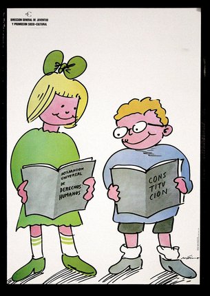 a cartoon of a boy and a girl reading books