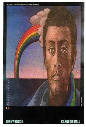 a poster of a man with a rainbow