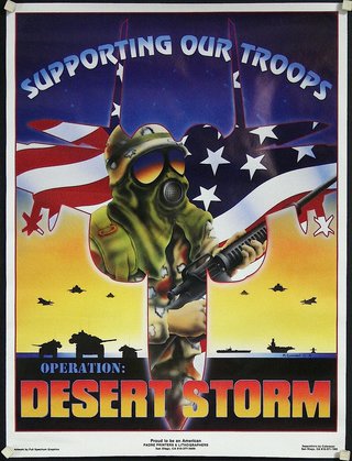 a poster with a soldier holding a gun
