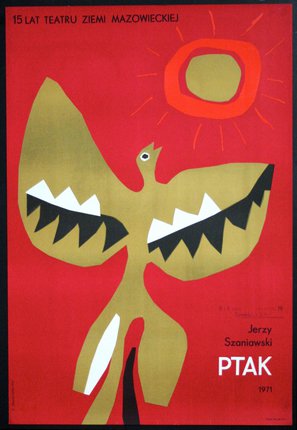 a poster of a bird and sun