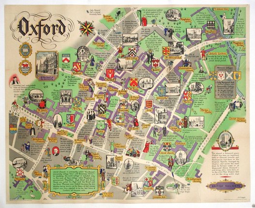 a map of oxford with many different colored buildings