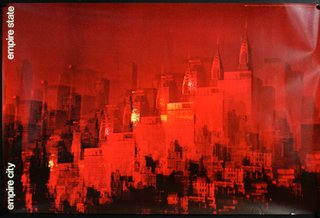 a red cityscape with towers