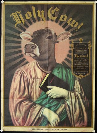 a poster with a cow head