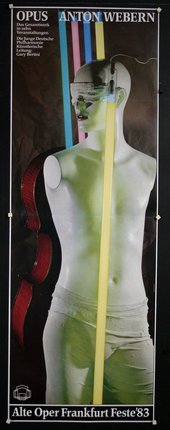 a poster of a mannequin with a guitar and a stick