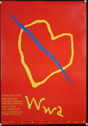 a poster with a heart and a blue line