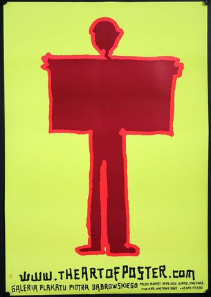 a red figure on a yellow background