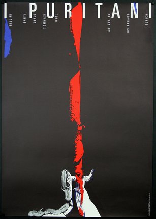 a poster of a man holding a red object