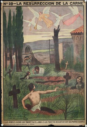 a painting of a man in a cemetery