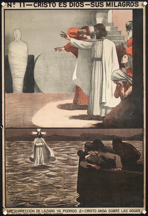 a collage of a painting of a man in a white robe