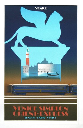 a poster of a train with a lion