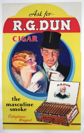 a man and woman in a hat and a box of cigars