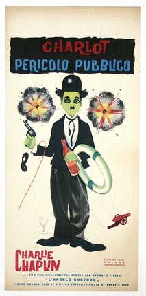 a poster of a man holding a bottle and a gun