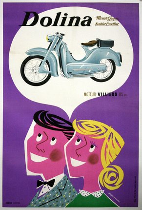 a poster of a motorcycle and a couple of people