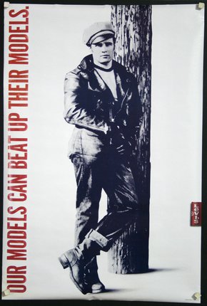 a poster of a man leaning against a tree