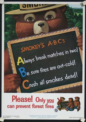 a poster with a bear holding a chalkboard