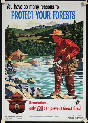 a poster of a man fishing in a river