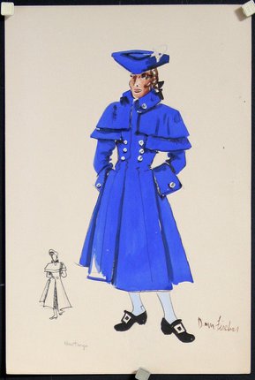 a drawing of a woman in a blue coat