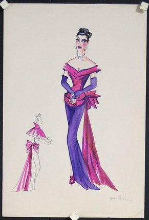 a drawing of a woman in a purple dress