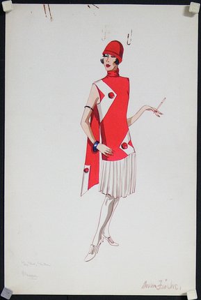 a woman wearing a red and white dress