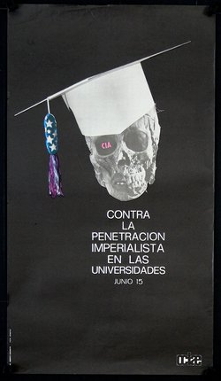 a poster with a skull wearing a graduation cap