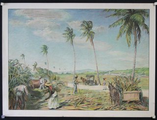 a painting of people harvesting sugarcane