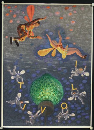a poster with fairies flying in the sky