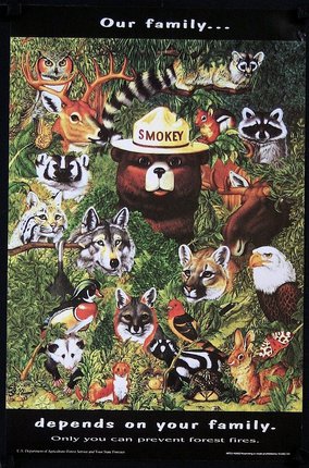 a poster with animals in the forest