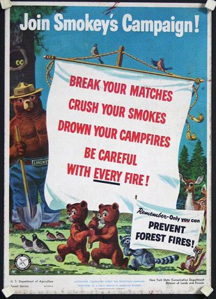 a poster with bears and a sign