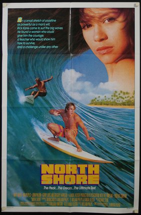 a movie poster of a man surfing on a wave