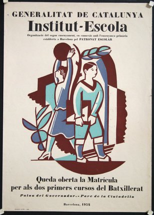 a poster with two people holding a ball