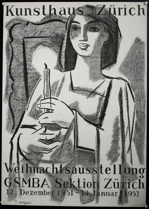 a black and white poster of a woman holding a candle