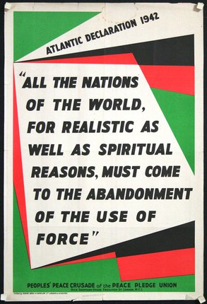 a poster with black and red and green text