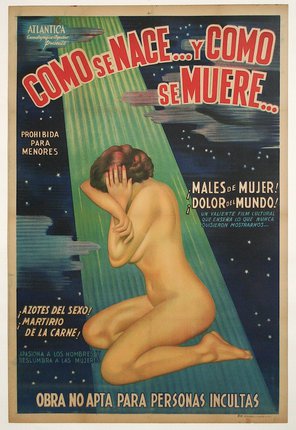 a poster with a naked woman covering her face