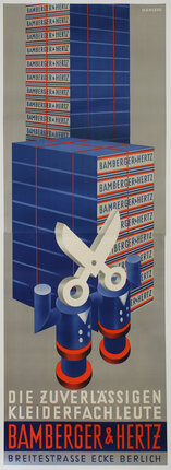 a poster with scissors and blue boxes